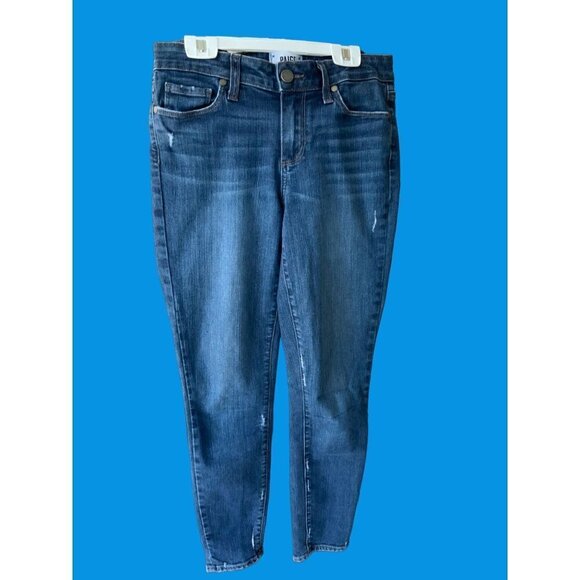 PAIGE LADIES VERDUGO DISTRESSED ANKLE LENGTH 5 POCKET BLUE DENIM JEANS EUC 27 - Picture 5 of 5